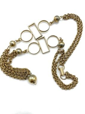Vintage Gold Multi-Chain Necklace with Geometric Links
